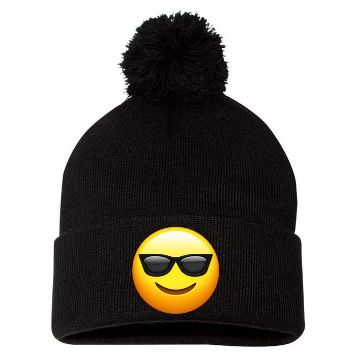 Sunglasses Emoji Cool Smiley Pom Pom 12in Knit Beanie