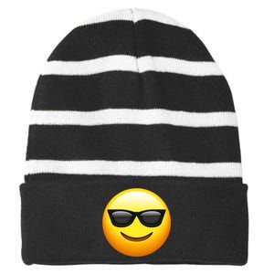 Sunglasses Emoji Cool Smiley Striped Beanie with Solid Band