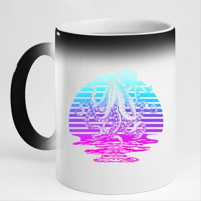 Sunrise Octopus Vaporwave 11oz Black Color Changing Mug