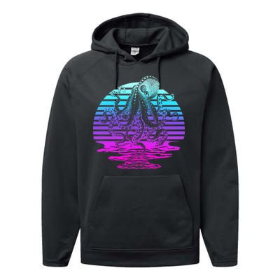 Sunrise Octopus Vaporwave Performance Fleece Hoodie