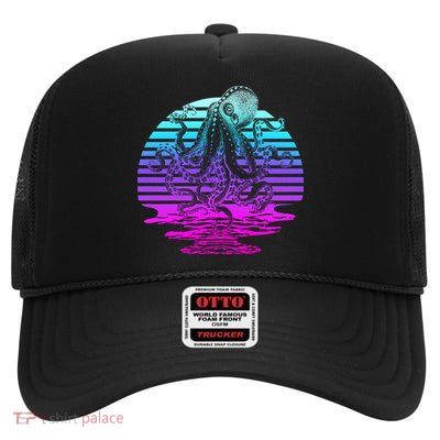 Sunrise Octopus Vaporwave High Crown Mesh Back Trucker Hat
