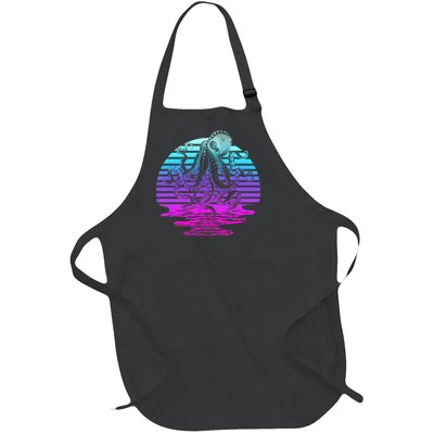 Sunrise Octopus Vaporwave Full-Length Apron With Pockets