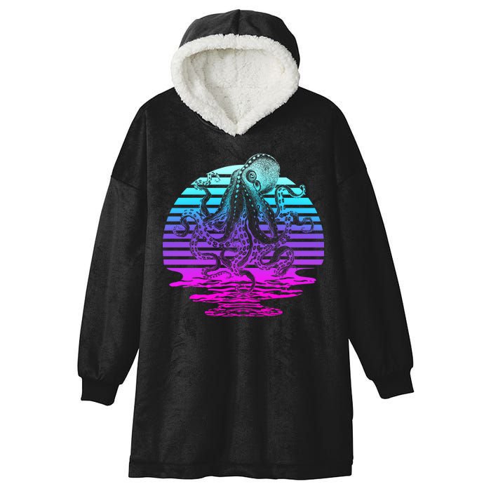 Sunrise Octopus Vaporwave Hooded Wearable Blanket