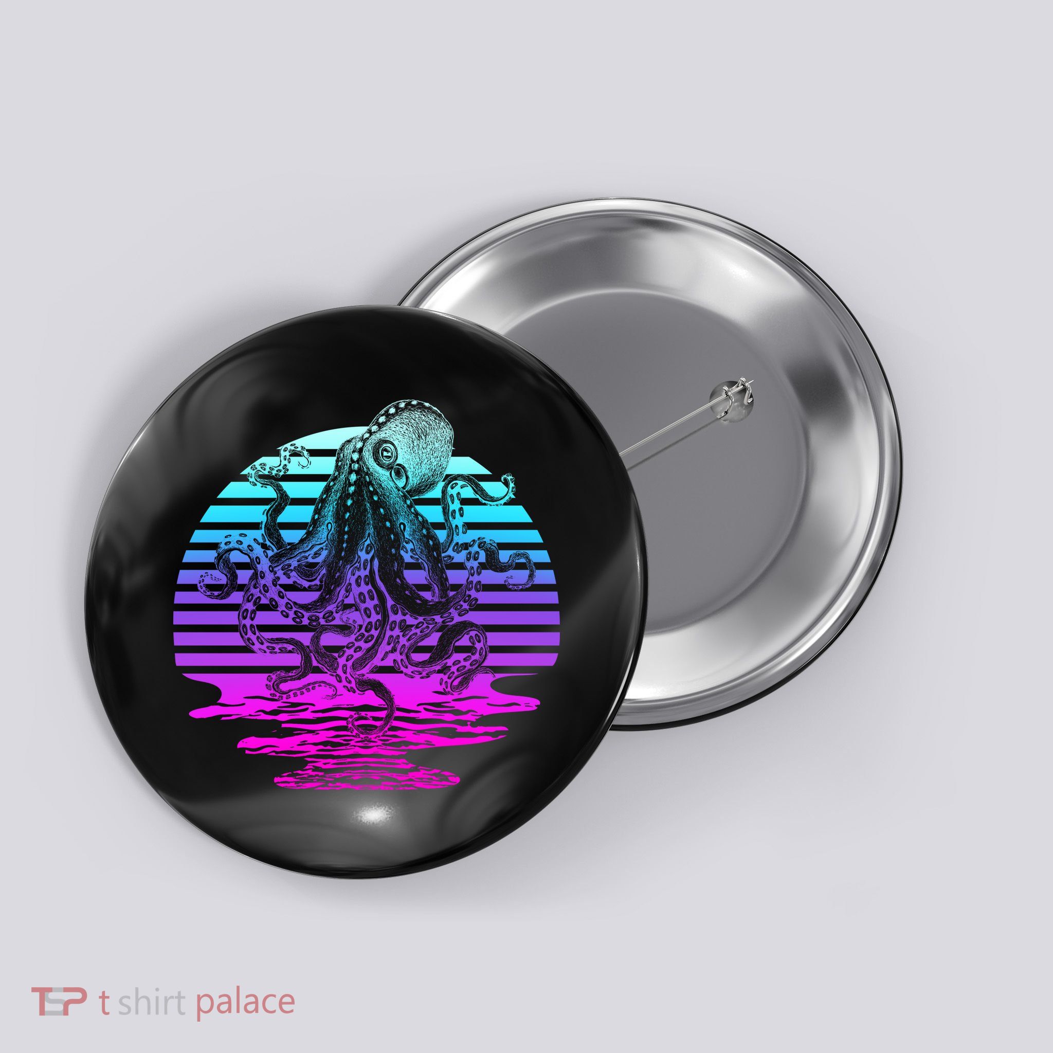 Sunrise Octopus Vaporwave Button