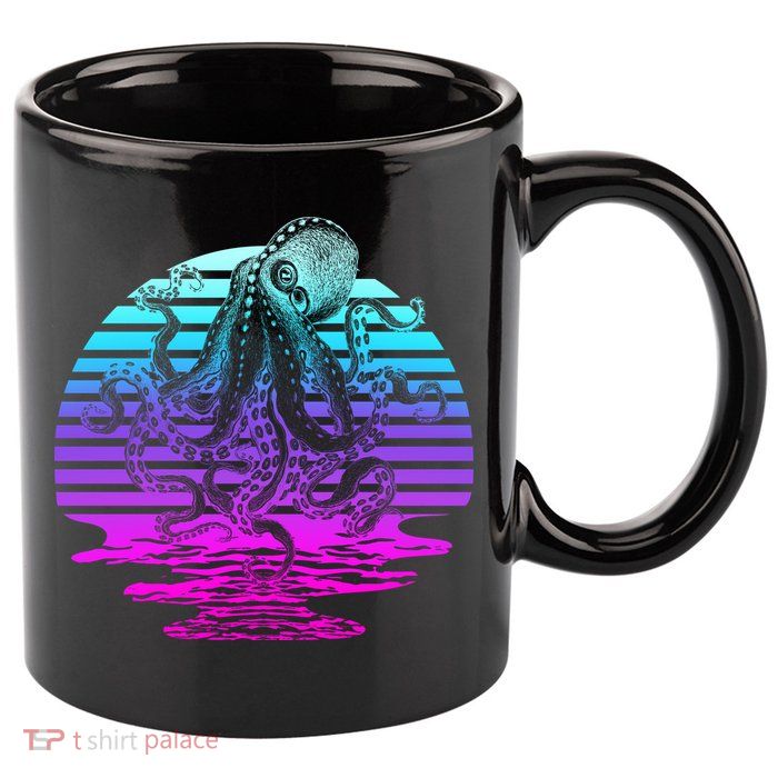 Sunrise Octopus Vaporwave 11oz C Handle Ceramic Mug