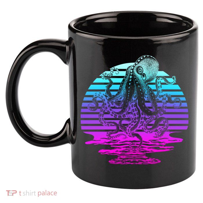 Sunrise Octopus Vaporwave 11oz C Handle Ceramic Mug