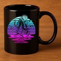 Sunrise Octopus Vaporwave 11oz C Handle Ceramic Mug