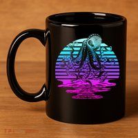 Sunrise Octopus Vaporwave 11oz C Handle Ceramic Mug