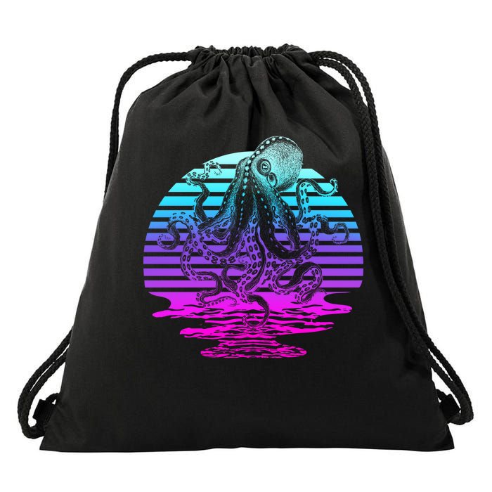 Sunrise Octopus Vaporwave Drawstring Bag