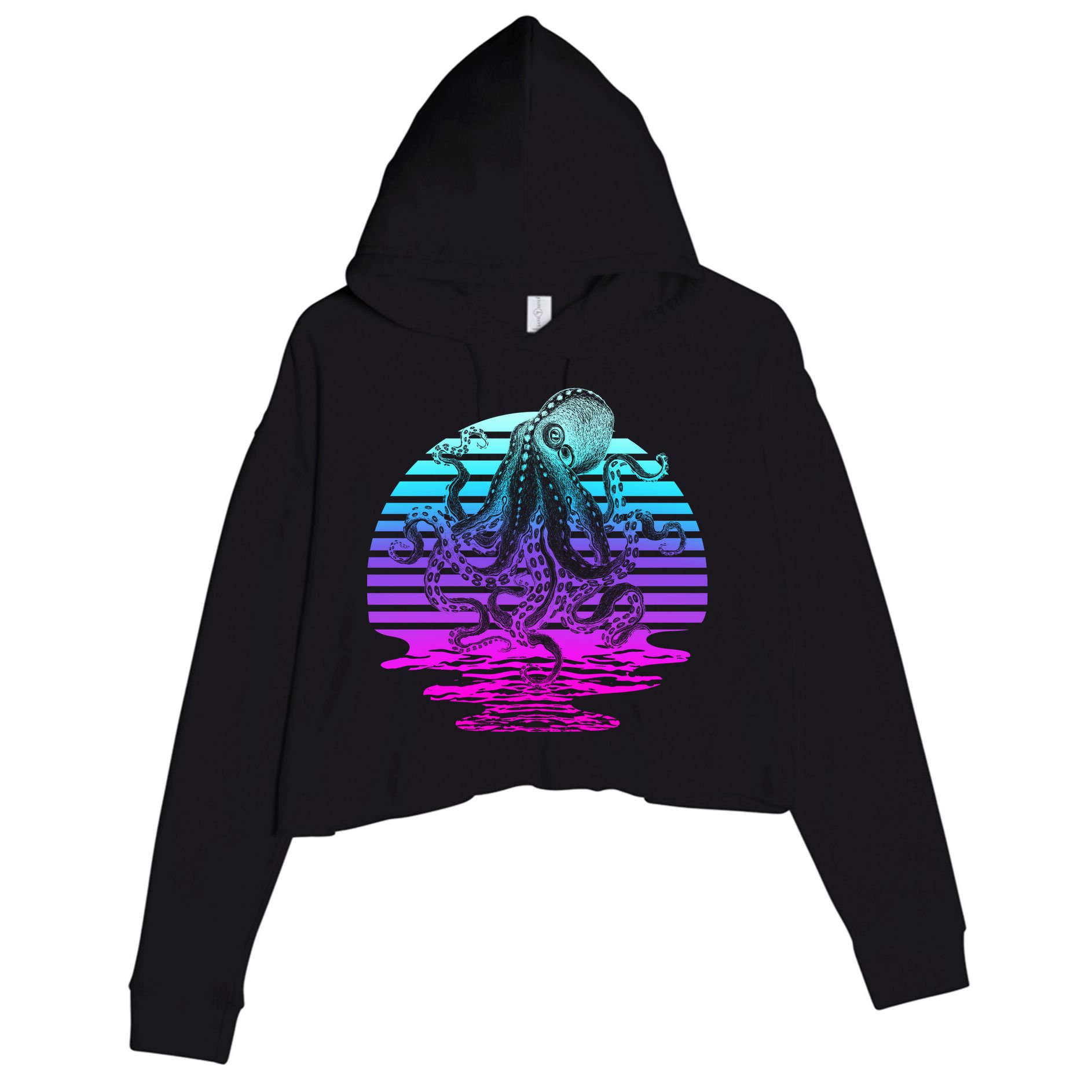 Sunrise Octopus Vaporwave Crop Fleece Hoodie