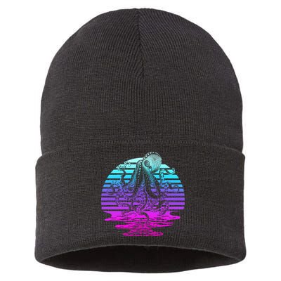 Sunrise Octopus Vaporwave Sustainable Knit Beanie