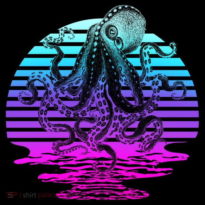 Sunrise Octopus Vaporwave Sustainable Knit Beanie