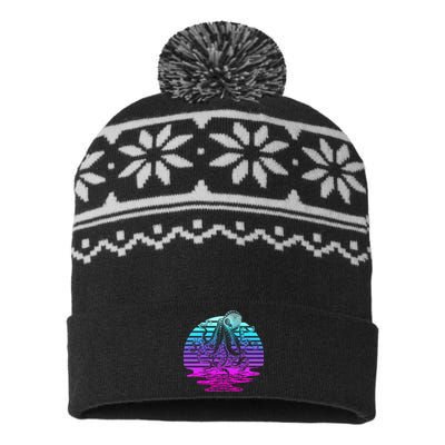 Sunrise Octopus Vaporwave USA-Made Snowflake Beanie