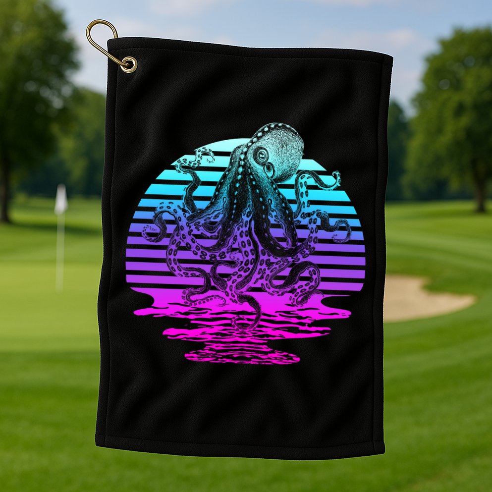 Sunrise Octopus Vaporwave Golf Towel