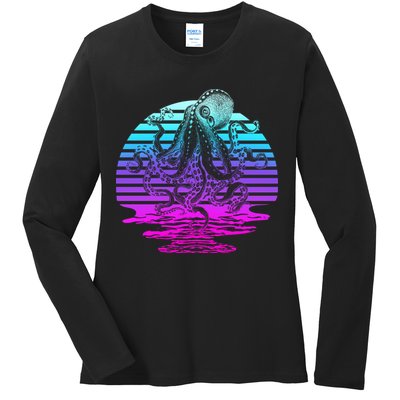 Sunrise Octopus Vaporwave Ladies Long Sleeve Shirt