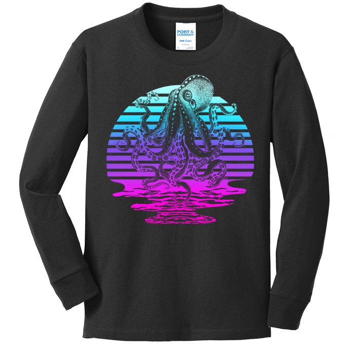 Sunrise Octopus Vaporwave Kids Long Sleeve Shirt