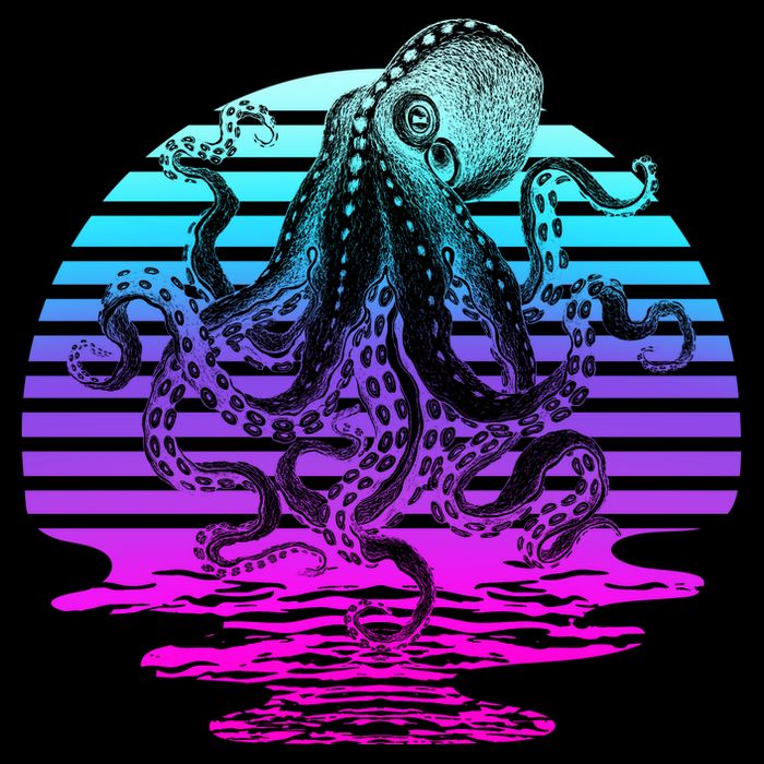 Sunrise Octopus Vaporwave Wool Snapback Cap