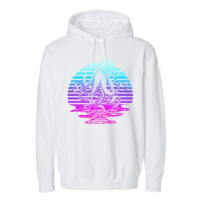 Sunrise Octopus Vaporwave Garment-Dyed Fleece Hoodie