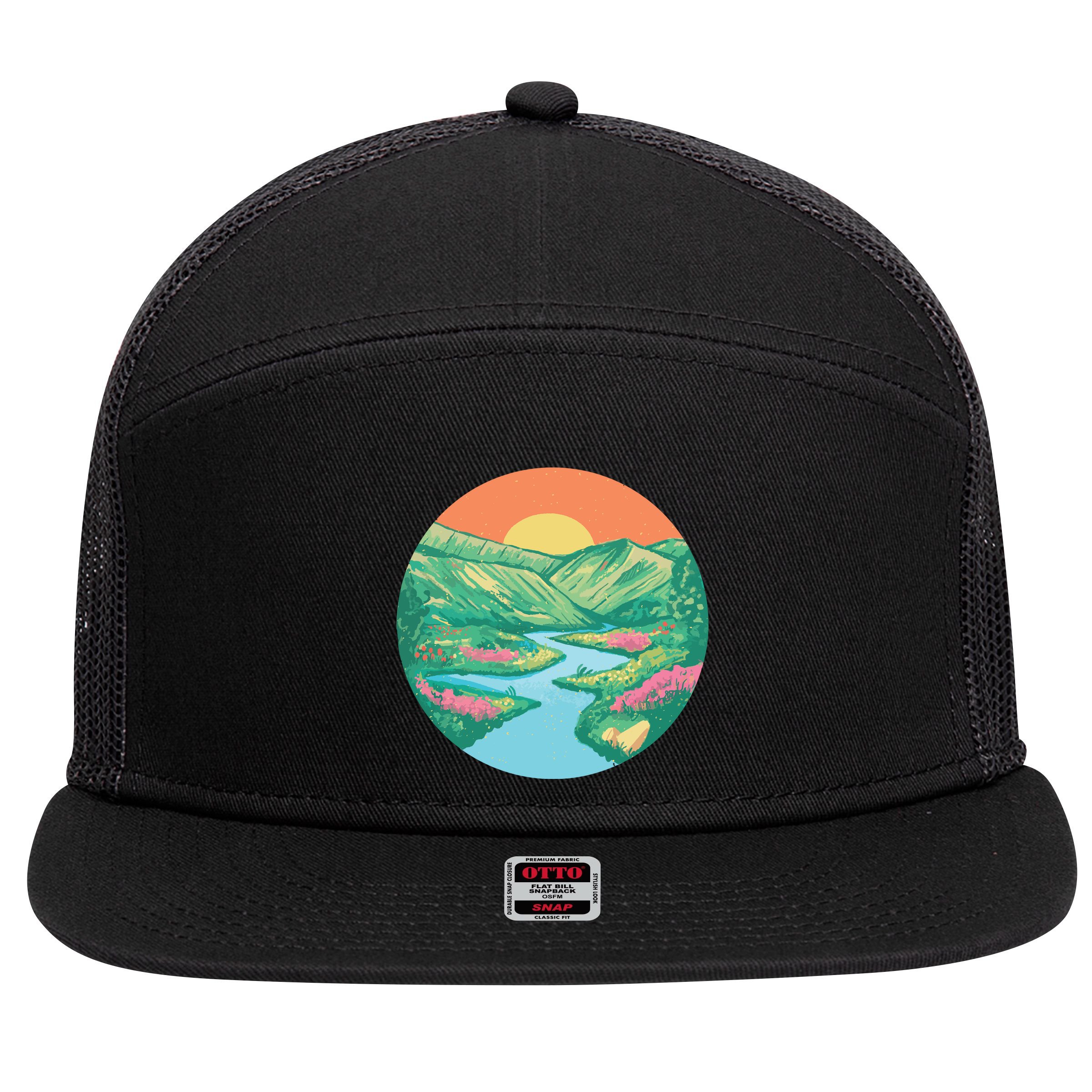 Sunrise Painting 7 Panel Mesh Trucker Snapback Hat
