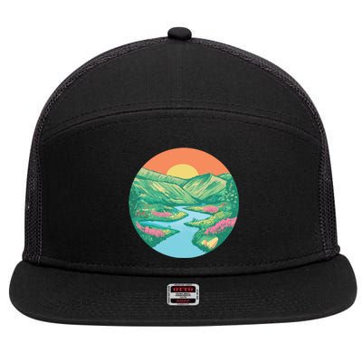 Sunrise Painting 7 Panel Mesh Trucker Snapback Hat