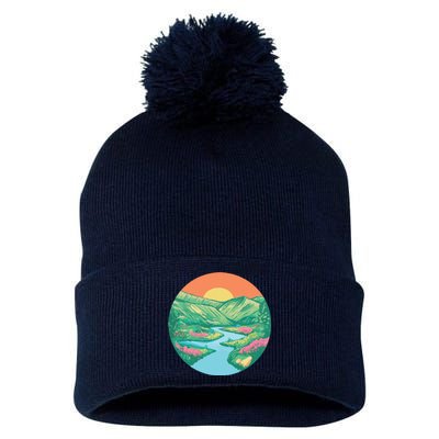 Sunrise Painting Pom Pom 12in Knit Beanie