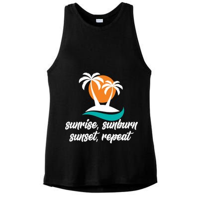Sunrise Sunburn Sunset Repeat Palm Tree Ladies PosiCharge Tri-Blend Wicking Tank