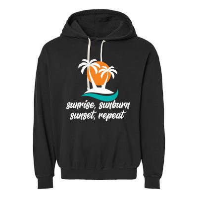 Sunrise Sunburn Sunset Repeat Palm Tree Garment-Dyed Fleece Hoodie