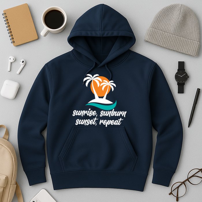 Sunrise Sunburn Sunset Repeat Palm Tree Hoodie