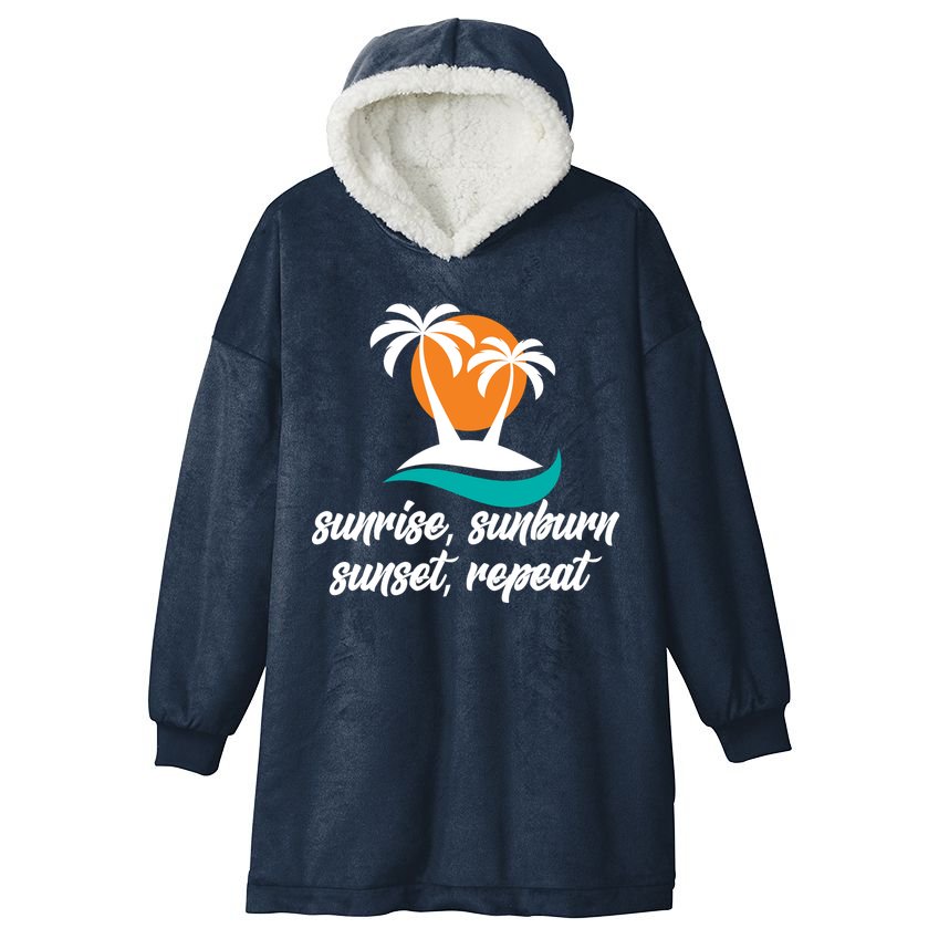 Sunrise Sunburn Sunset Repeat Palm Tree Hooded Wearable Blanket