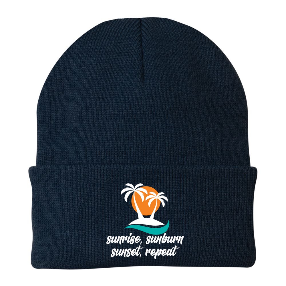 Sunrise Sunburn Sunset Repeat Palm Tree Beanie