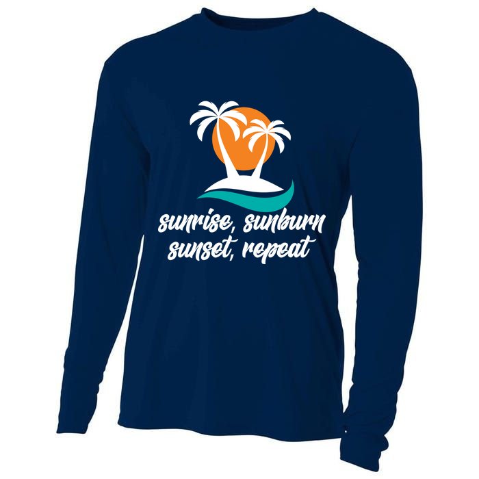 Sunrise Sunburn Sunset Repeat Palm Tree Cooling Performance Long Sleeve Crew