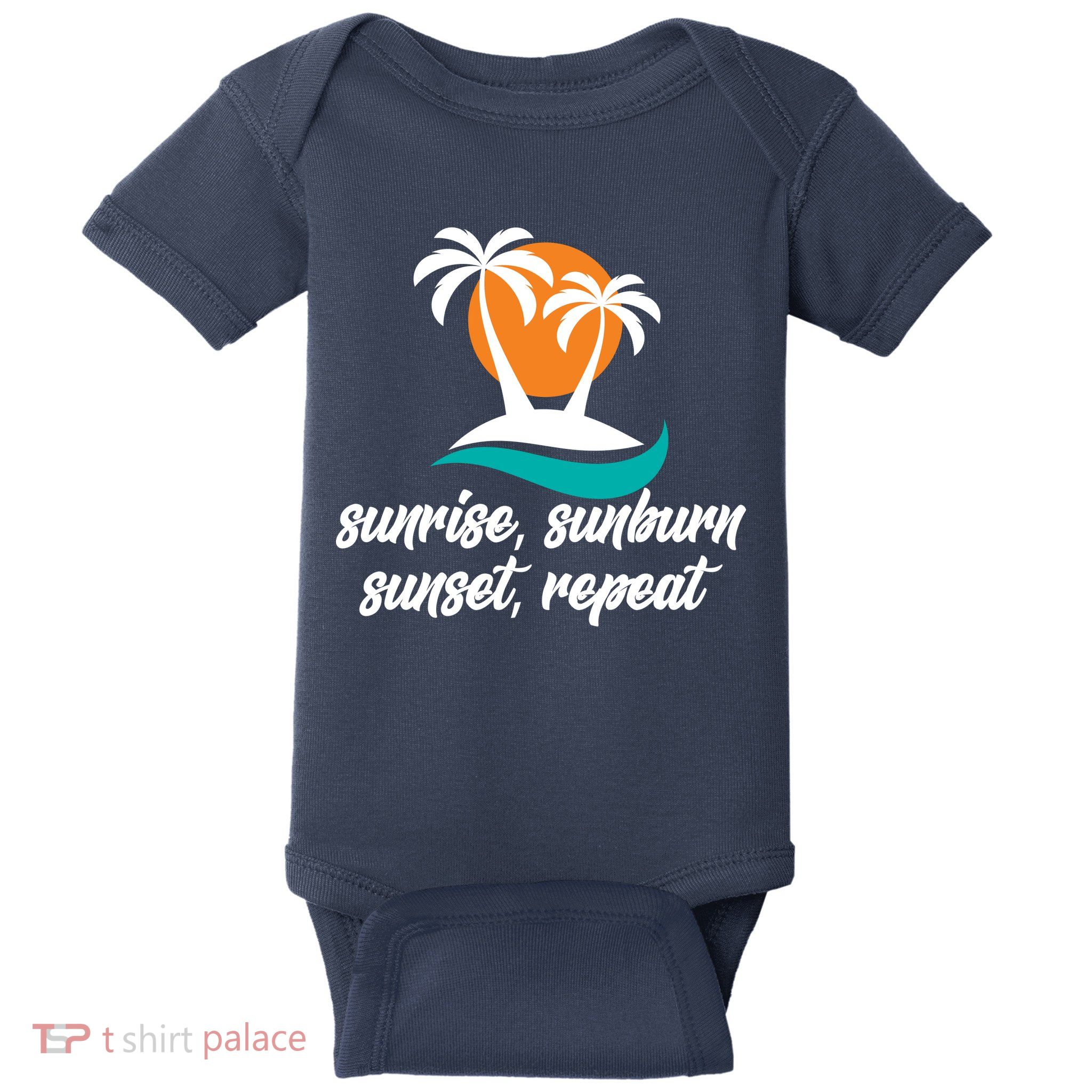 Sunrise Sunburn Sunset Repeat Palm Tree Baby Bodysuit