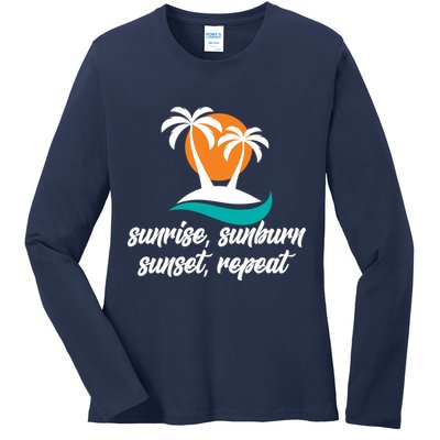 Sunrise Sunburn Sunset Repeat Palm Tree Ladies Long Sleeve Shirt