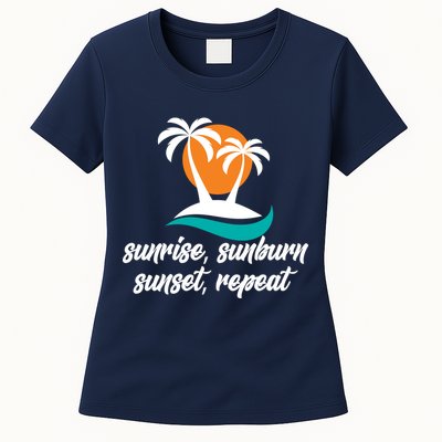 Sunrise Sunburn Sunset Repeat Palm Tree Womens T-Shirt