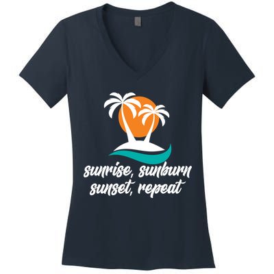 Sunrise Sunburn Sunset Repeat Palm Tree Women's V-Neck T-Shirt