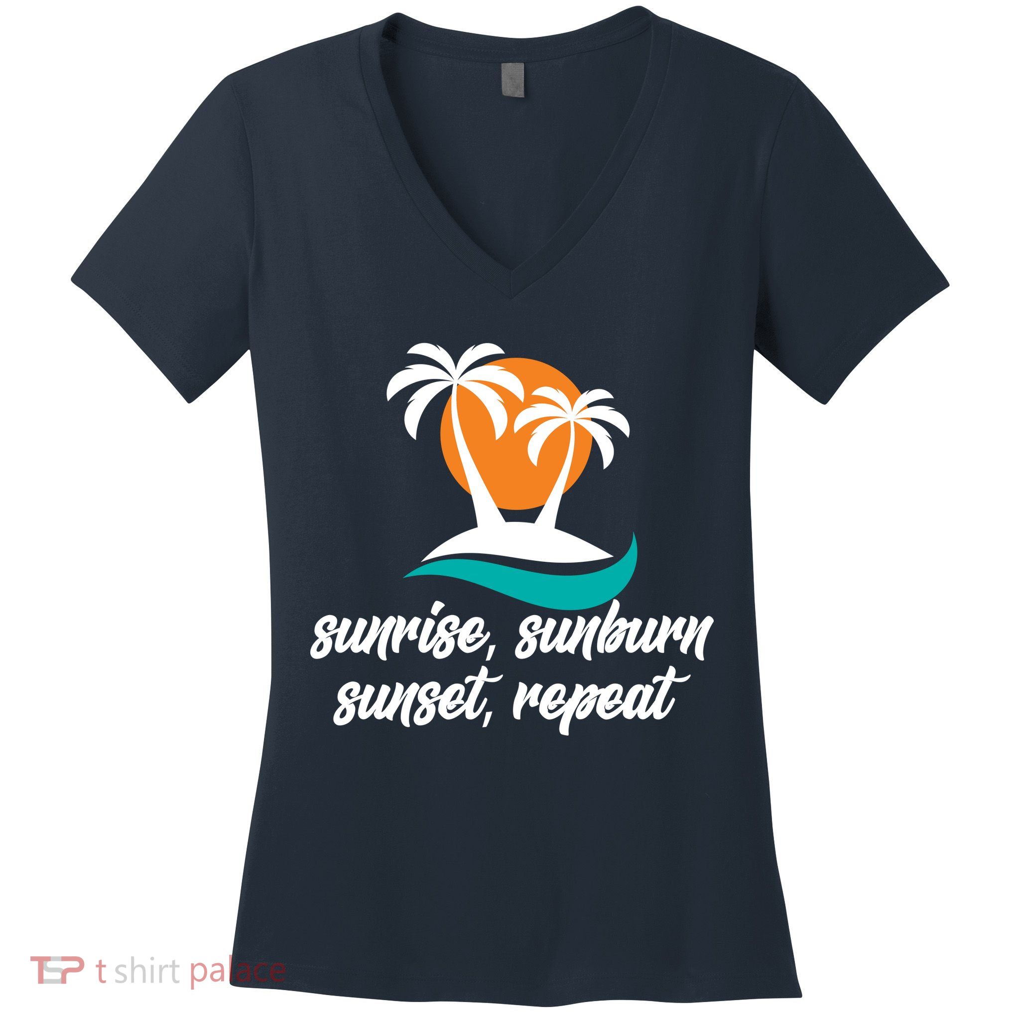 Sunrise Sunburn Sunset Repeat Palm Tree Women's V-Neck T-Shirt