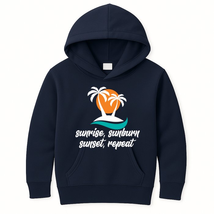 Sunrise Sunburn Sunset Repeat Palm Tree Kids Hoodie