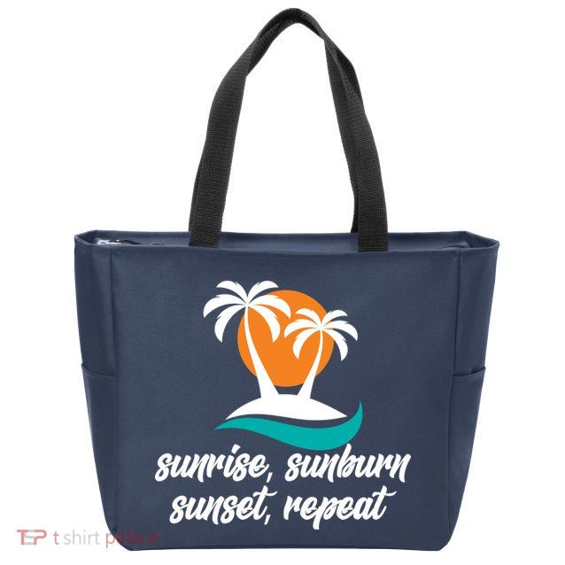 Sunrise Sunburn Sunset Repeat Palm Tree Zip Tote Bag