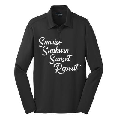 Sunrise Sunburn Sunset Repeat Vintage Silk Touch Performance Long Sleeve Polo