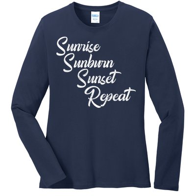 Sunrise Sunburn Sunset Repeat Vintage Ladies Long Sleeve Shirt