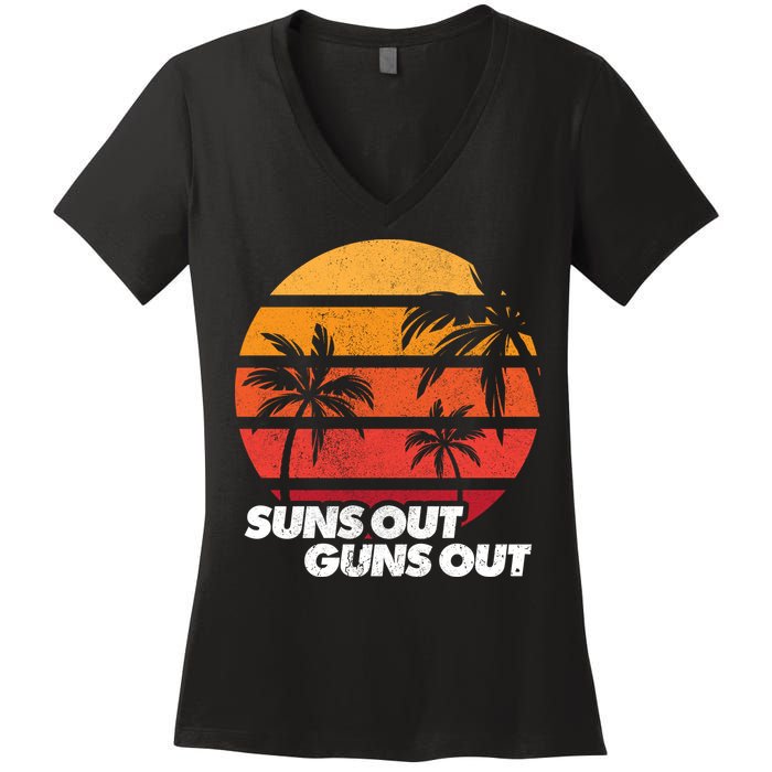 Suns Out Guns Out Women's V-Neck T-Shirt