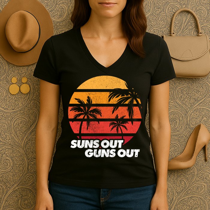 Suns Out Guns Out Women's V-Neck T-Shirt
