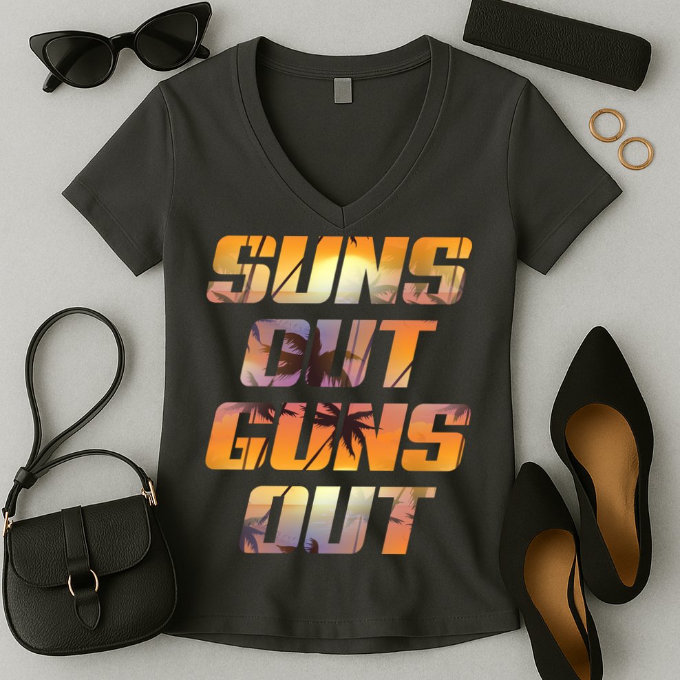 Suns Out Guns Out Summer Women's V-Neck T-Shirt