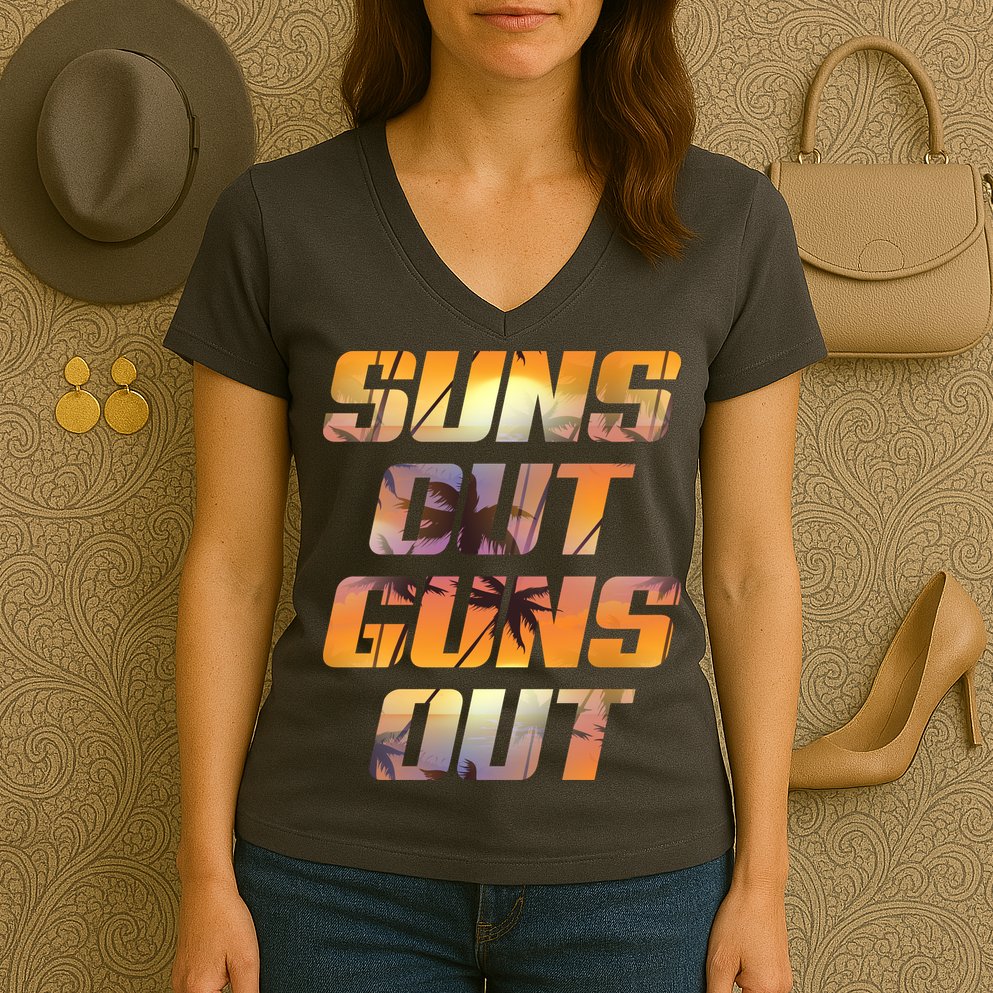 Suns Out Guns Out Summer Women's V-Neck T-Shirt
