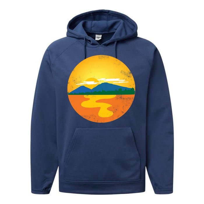 Sunset And Mountains Performance Fleece Hoodie