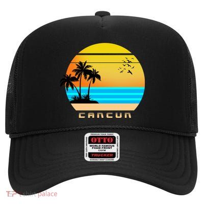 Sunset Beach Cancun Emblem High Crown Mesh Back Trucker Hat