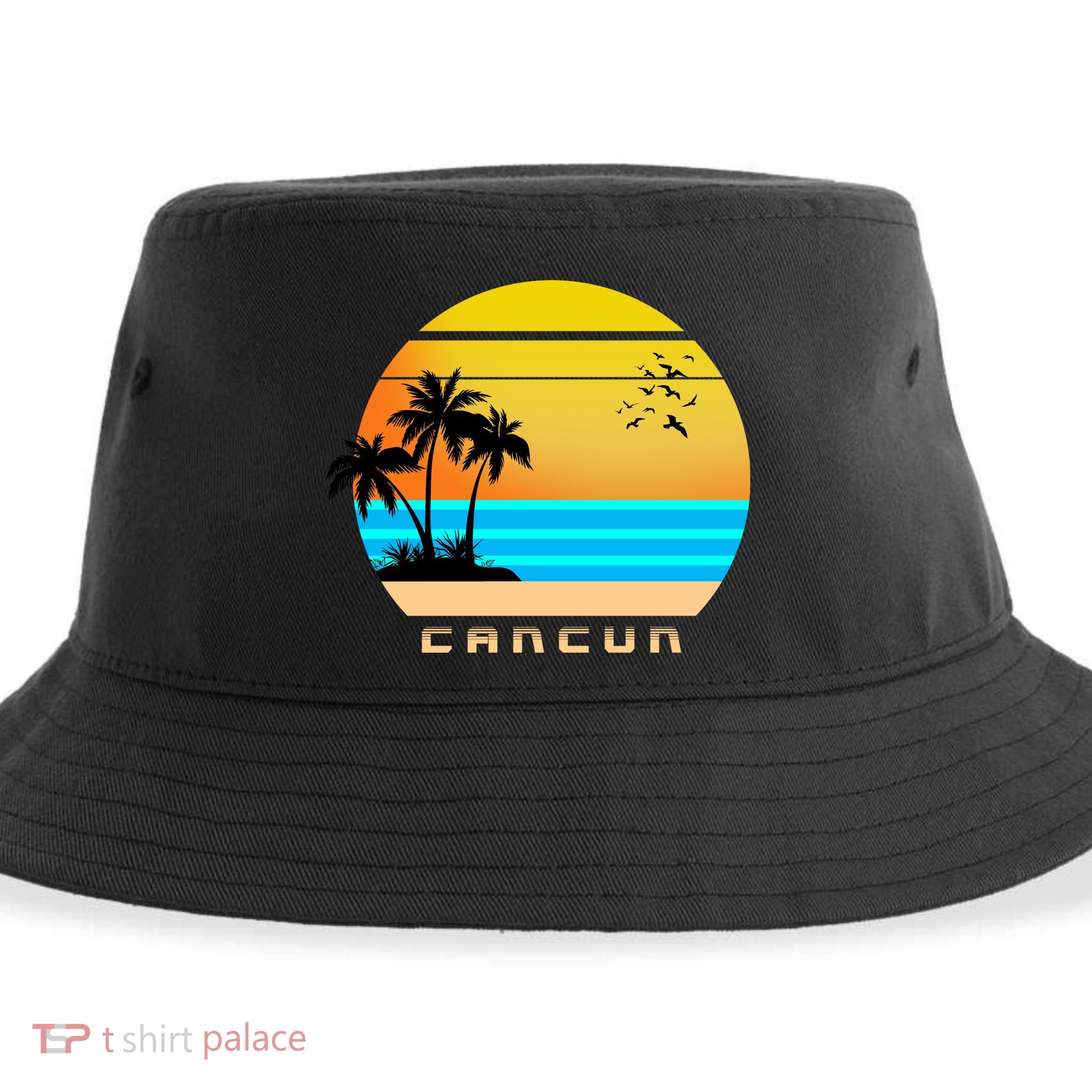 Sunset Beach Cancun Emblem Sustainable Bucket Hat