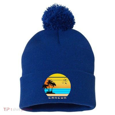 Sunset Beach Cancun Emblem Pom Pom 12in Knit Beanie