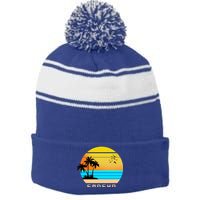 Sunset Beach Cancun Emblem Stripe Pom Pom Beanie