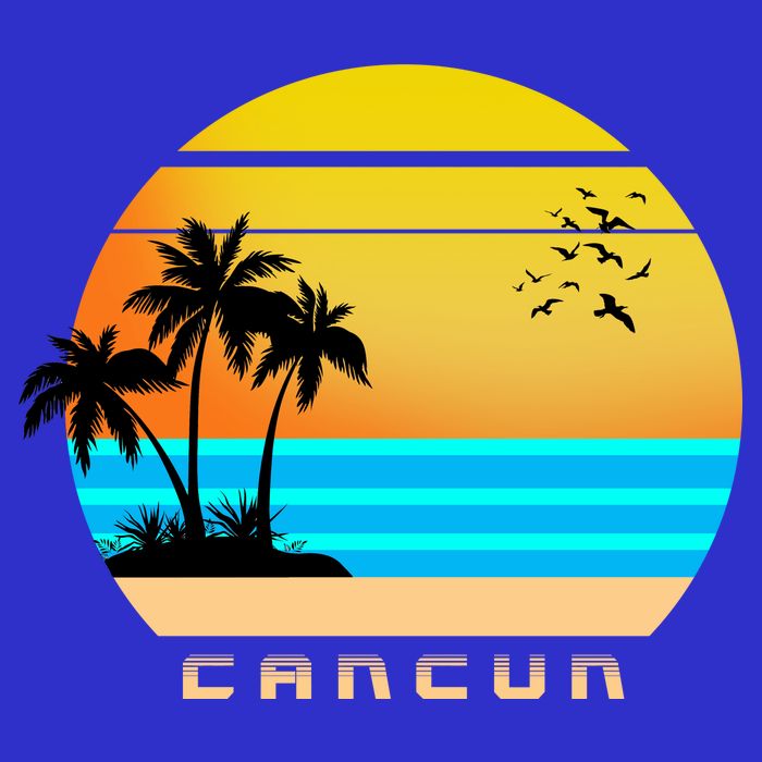Sunset Beach Cancun Emblem Stripe Pom Pom Beanie